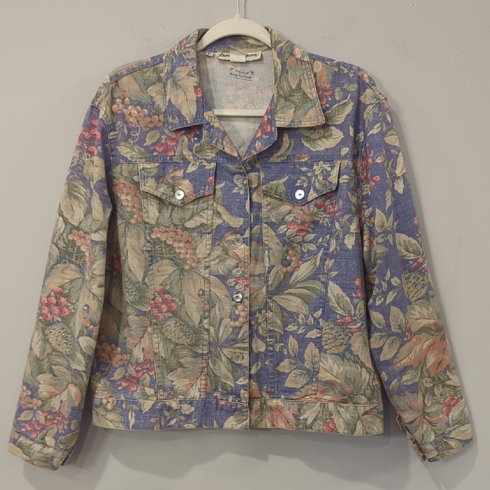 Norm Thompson Floral Jean Jacket in Blue, Green, Pink